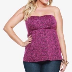 Torrid Strapless Purple and Black Floral Top